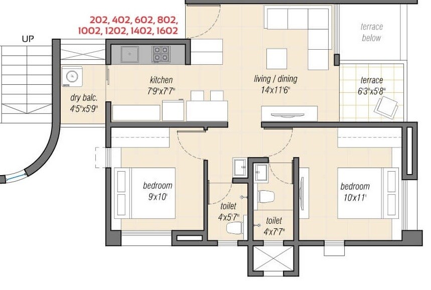 2 BHK 586 Sq. Ft. Apartment