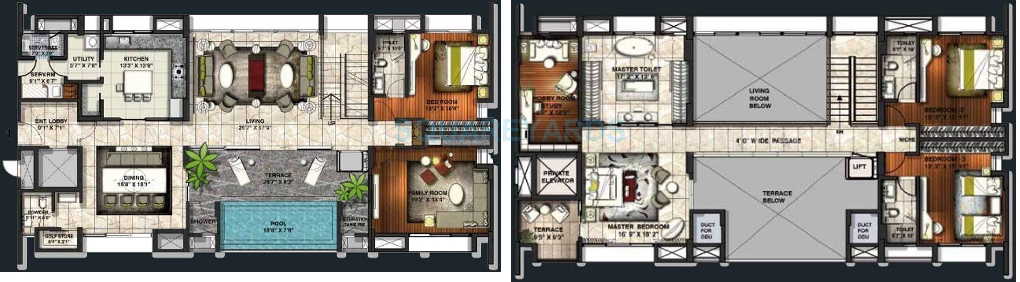 Floor plan of 4 BHK 4030 Sq. Ft. Apartment in Lodha Belmondo, Pune