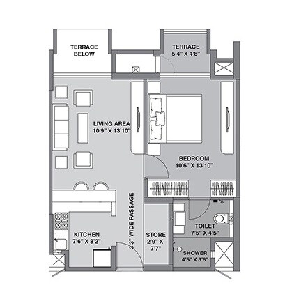 Floor plan of 430 Sq. Ft. Studio in Lodha Belmondo, Pune