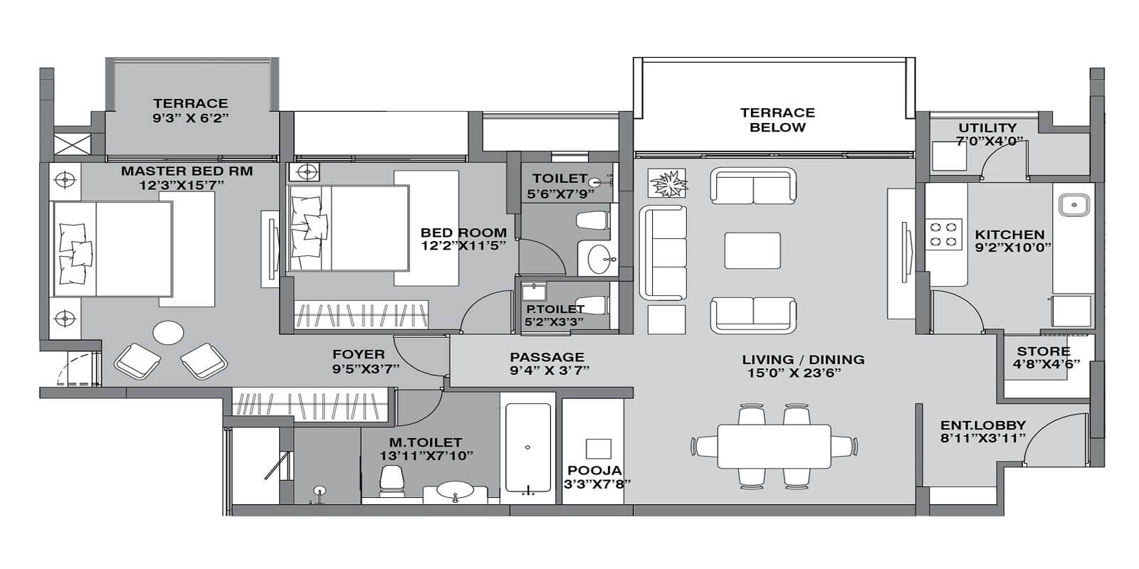 2 BHK 1700 Sq. Ft. Apartment
