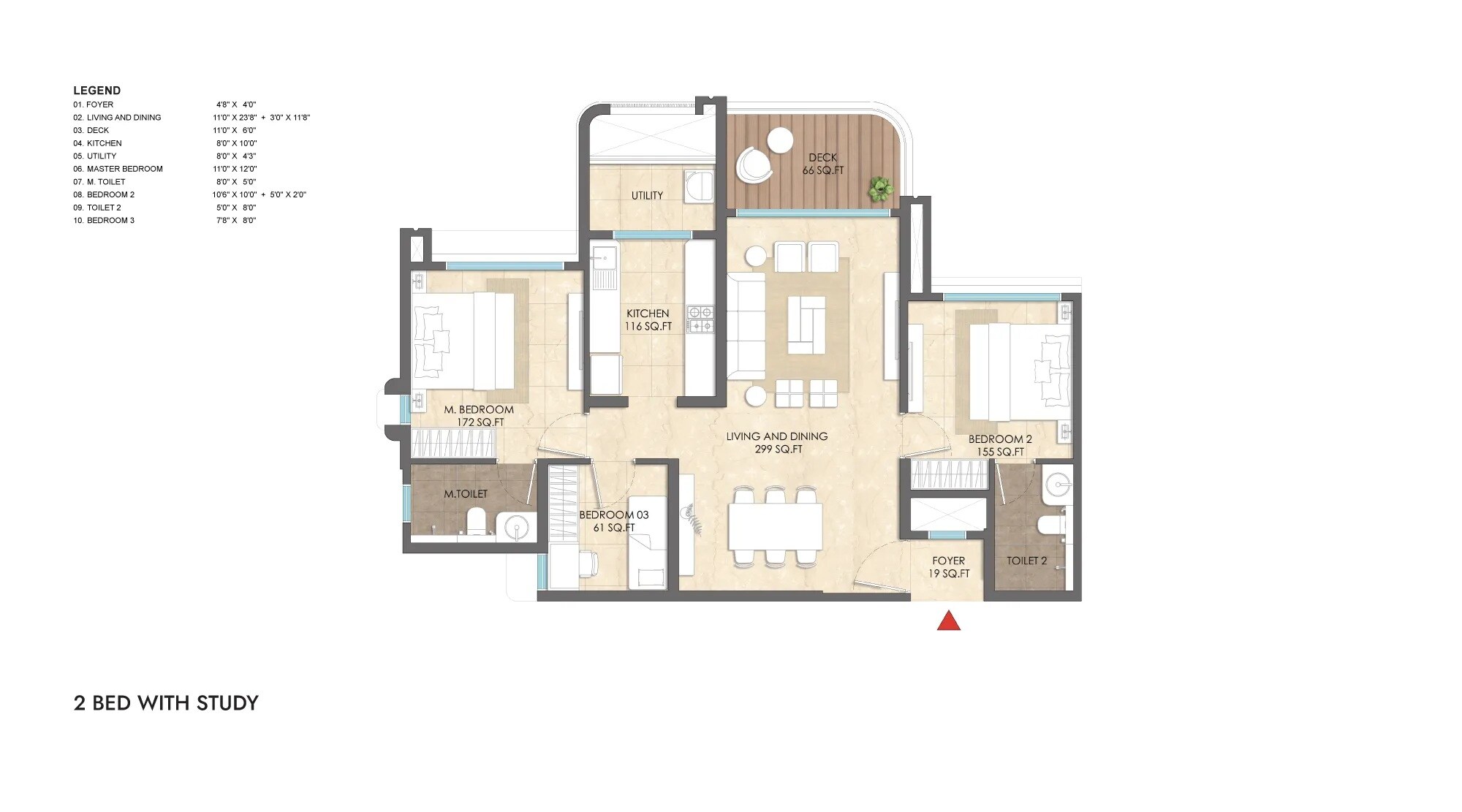 2 BHK 955 Sq. Ft. Apartment