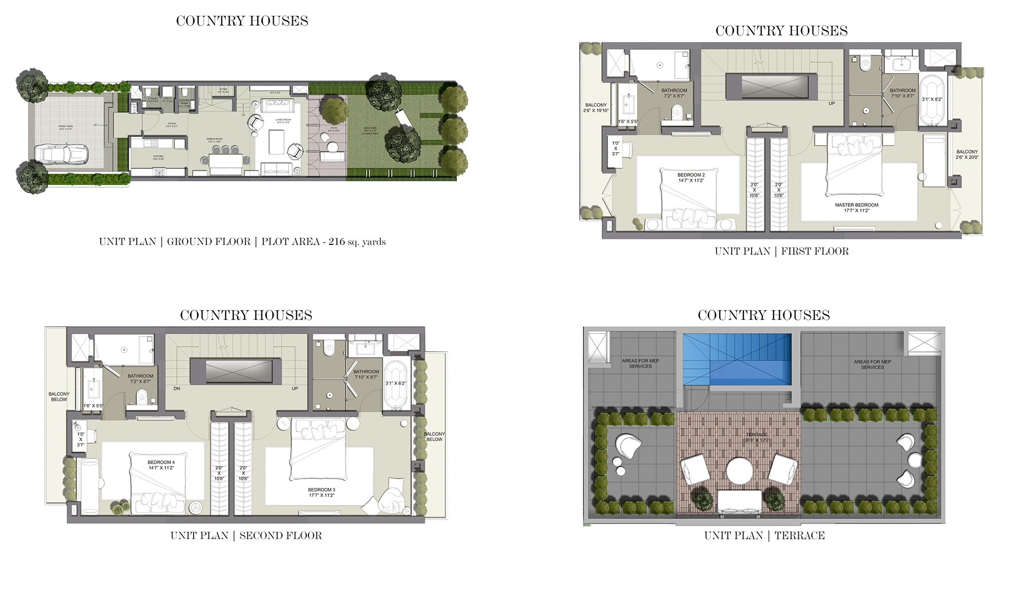 Floor plan of 4 BHK 1944 Sq. Ft. Villa in Lodha The Reserve, Pune
