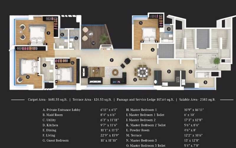 Floor plan of 4 BHK 2583 Sq. Ft. Apartment in Lohia Jain Oro Vista, Pune