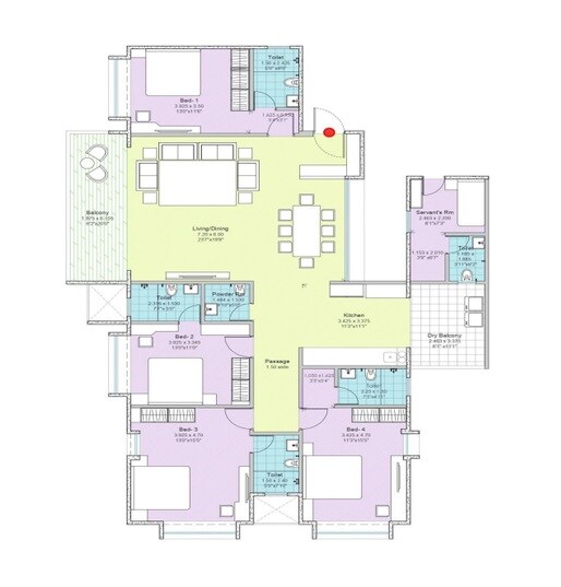 Floor plan of 4 BHK 1841 Sq. Ft. Apartment in Lohia Jain Ra Casa, Pune