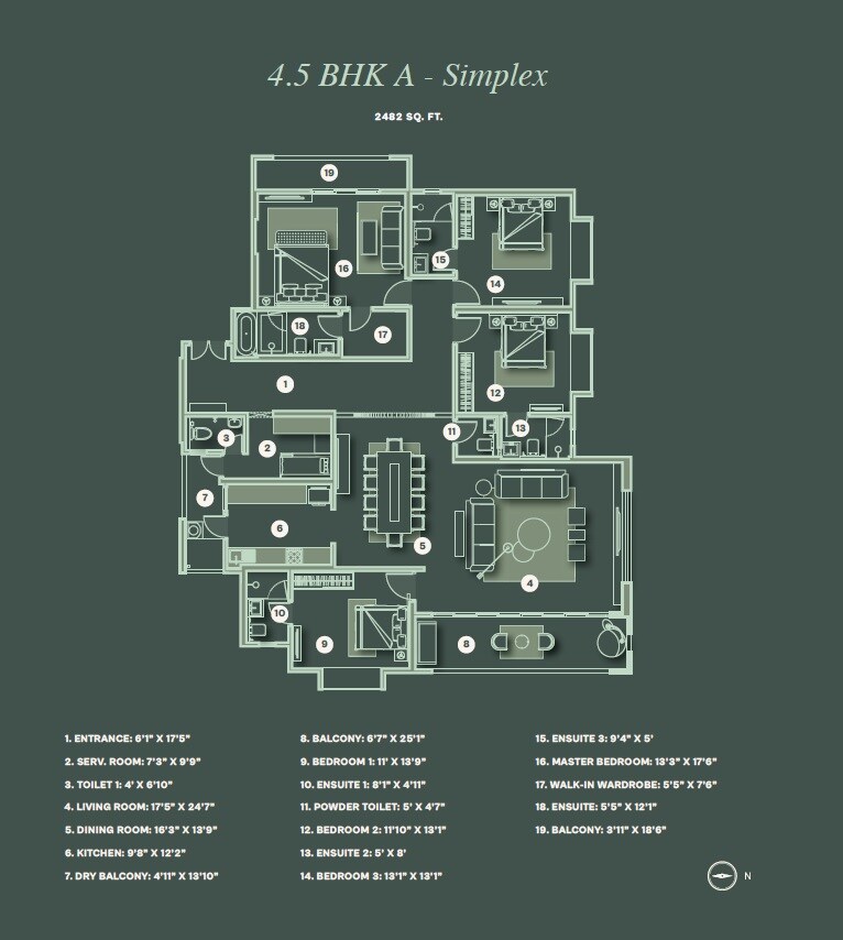 Floor plan of 4 BHK 2482 Sq. Ft. Apartment in Lohia Jain The Reserve, Pune