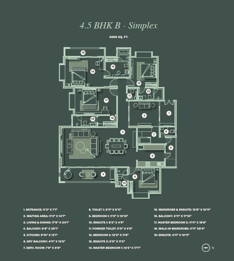 Floor plan of 4 BHK 2698 Sq. Ft. Apartment in Lohia Jain The Reserve, Pune