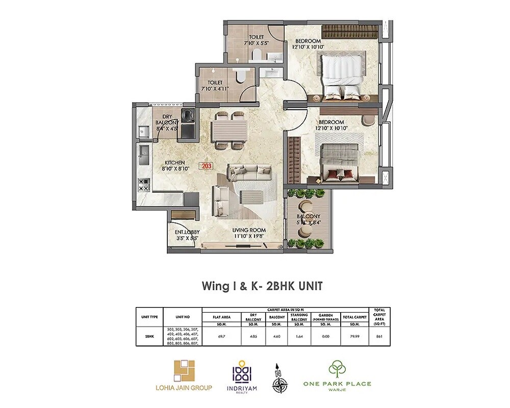 2 BHK 861 Sq. Ft. Apartment