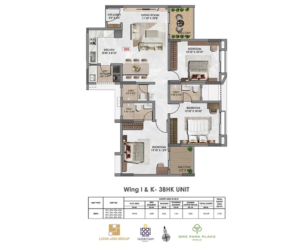 3 BHK 1123 Sq. Ft. Apartment