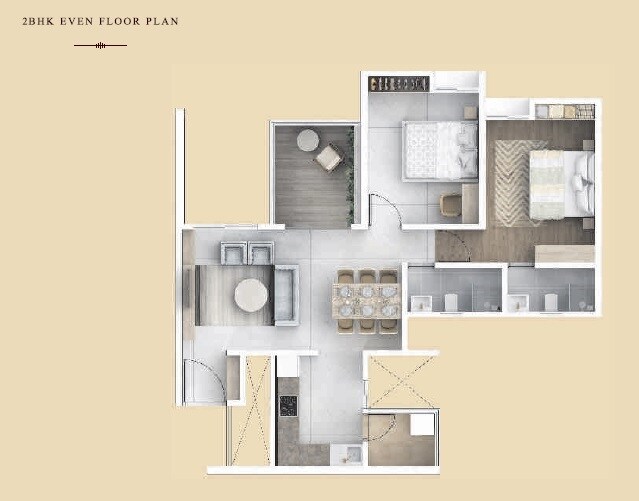 Floor plan of 2 BHK 577 Sq. Ft. Apartment in Lohia Unika, Pune