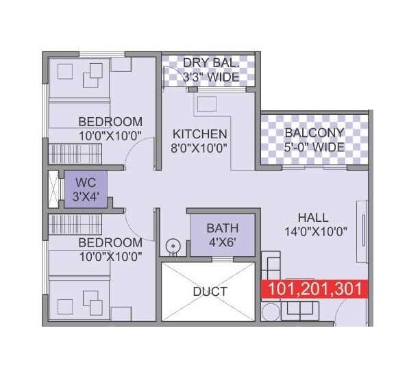 Floor plan of 2 BHK 500 Sq. Ft. Apartment in Lomte Residency, Pune