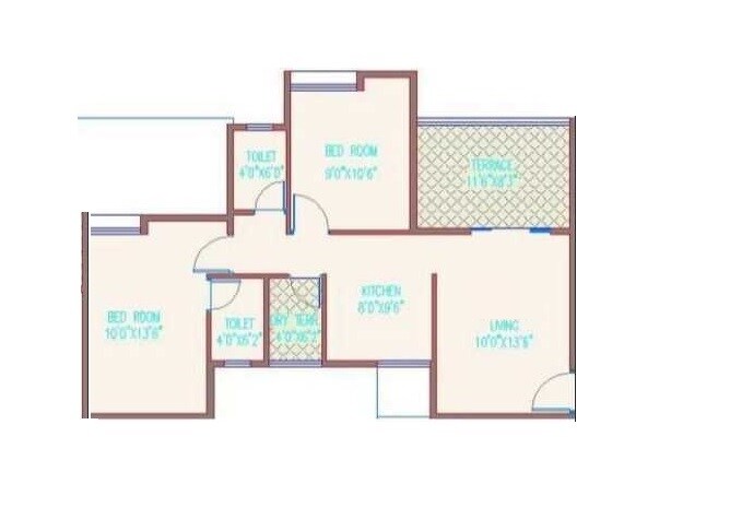 Floor plan of 2 BHK 863 Sq. Ft. Apartment in Lotus Grace, Pune