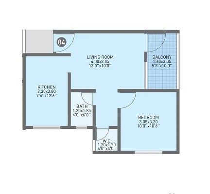 Floor plan of 1 BHK 530 Sq. Ft. Apartment in Lotus Urban Homes, Pune