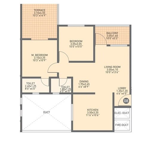 Floor plan of 2 BHK 690 Sq. Ft. Apartment in Lotus Urban Homes, Pune