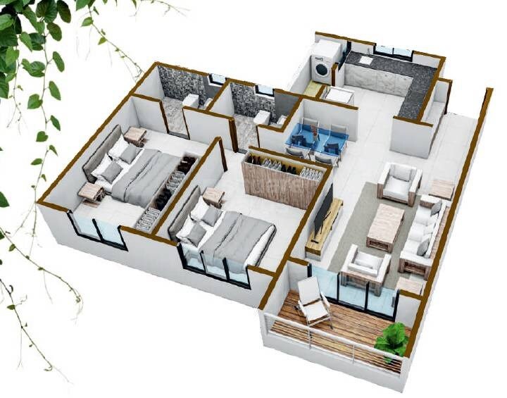 Floor plan of 2 BHK 740 Sq. Ft. Apartment in Lotus Yojangandha, Pune