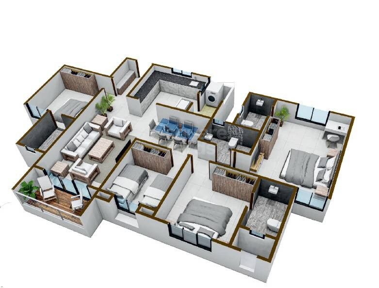 Floor plan of 4 BHK 1371 Sq. Ft. Apartment in Lotus Yojangandha, Pune