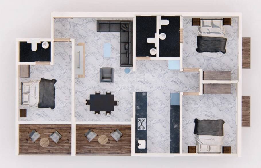 Floor plan of 3 BHK 1085 Sq. Ft. Apartment in LPR Sapphire, Pune