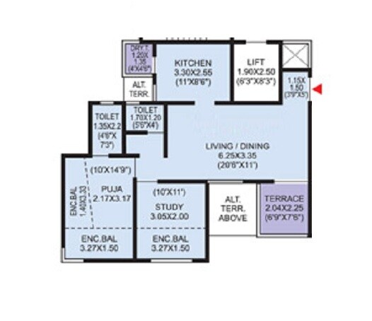 Floor plan of 2 BHK 769 Sq. Ft. Apartment in LS Laxmi Avenue, Pune