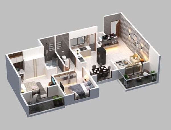 Floor plan of 2 BHK 767 Sq. Ft. Apartment in LS Mehetre Laxmi Empire, Pune