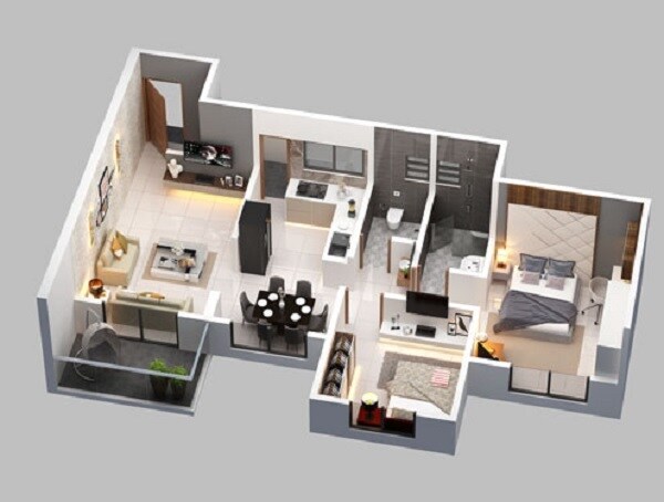 Floor plan of 2 BHK 844 Sq. Ft. Apartment in LS Mehetre Laxmi Empire, Pune