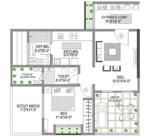 1 BHK 785 Sq. Ft. Apartment