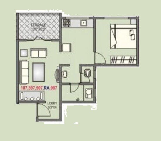Floor plan of 1 BHK 375 Sq. Ft. Apartment in Lunkad Amrutdhara, Pune
