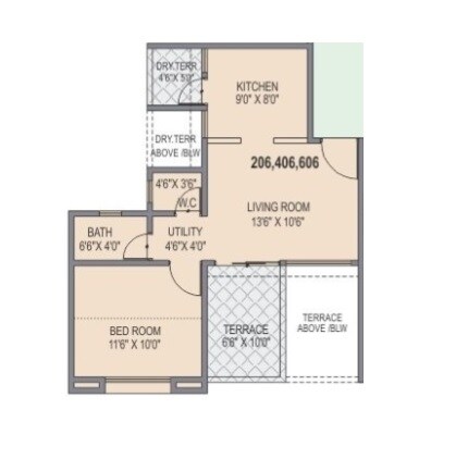 Floor plan of 1 BHK 454 Sq. Ft. Apartment in Lunkad Shivpuram, Pune