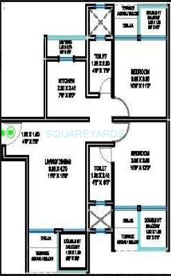 Floor plan of 2 BHK 984 Sq. Ft. Apartment in Lushlife Centro, Pune