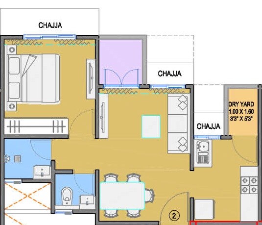 Floor plan of 1 BHK 347 Sq. Ft. Apartment in Lushlife Impero, Pune