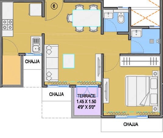 Floor plan of 1 BHK 404 Sq. Ft. Apartment in Lushlife Impero, Pune