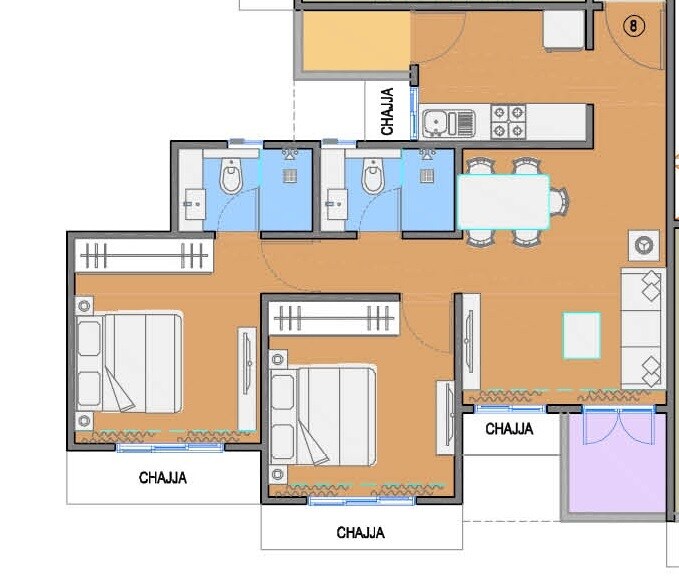 Floor plan of 2 BHK 636 Sq. Ft. Apartment in Lushlife Impero, Pune