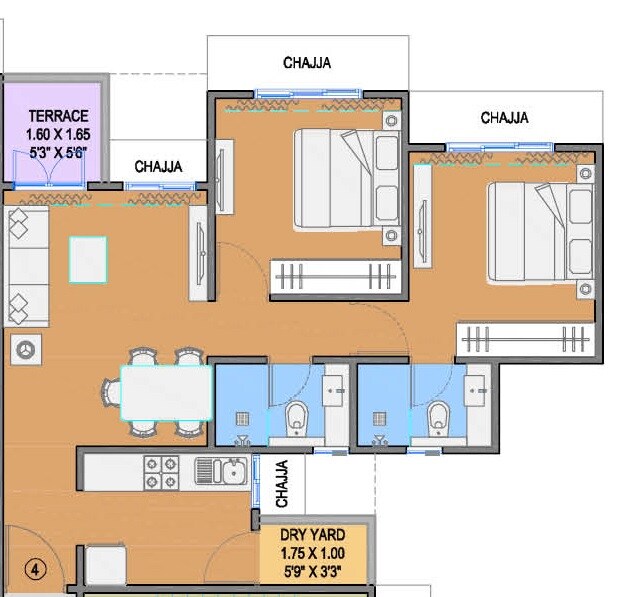 Floor plan of 2 BHK 669 Sq. Ft. Apartment in Lushlife Impero, Pune