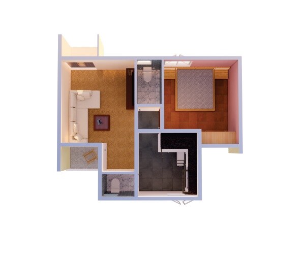 Floor plan of 1 BHK 360 Sq. Ft. Apartment in Luxuriant Sahyadri Complex, Pune