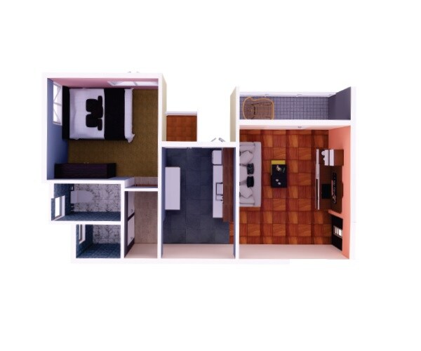 Floor plan of 1 BHK 382 Sq. Ft. Apartment in Luxuriant Sahyadri Complex, Pune