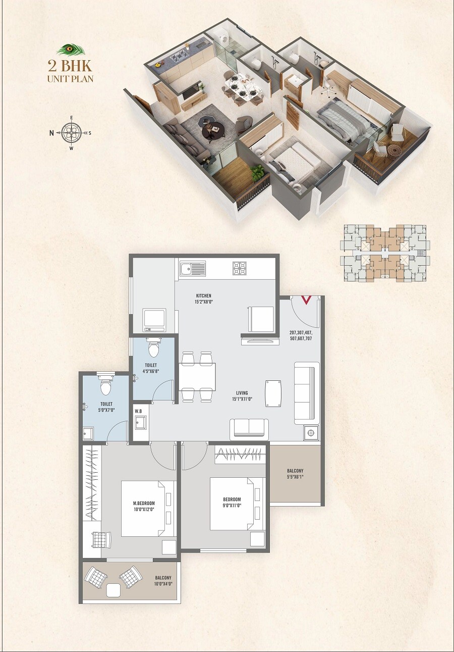 Floor plan of 2 BHK 713 Sq. Ft. Apartment in Madhav Kunj Charholi Budruk, Pune