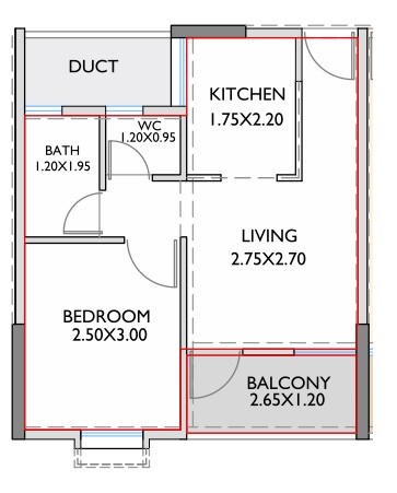 Floor plan of 1 BHK 303 Sq. Ft. Apartment in Madhuvan Apartments, Pune