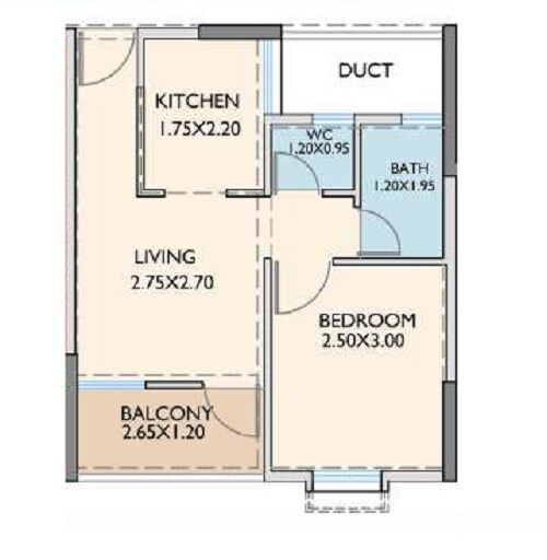 Floor plan of 1 BHK 363 Sq. Ft. Apartment in Madhuvan Apartments, Pune