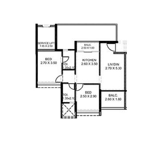 Floor plan of 2 BHK 522 Sq. Ft. Apartment in Magarpatta Nova, Pune