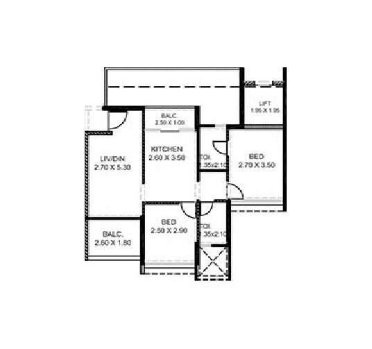 Floor plan of 2 BHK 622 Sq. Ft. Apartment in Magarpatta Nova, Pune