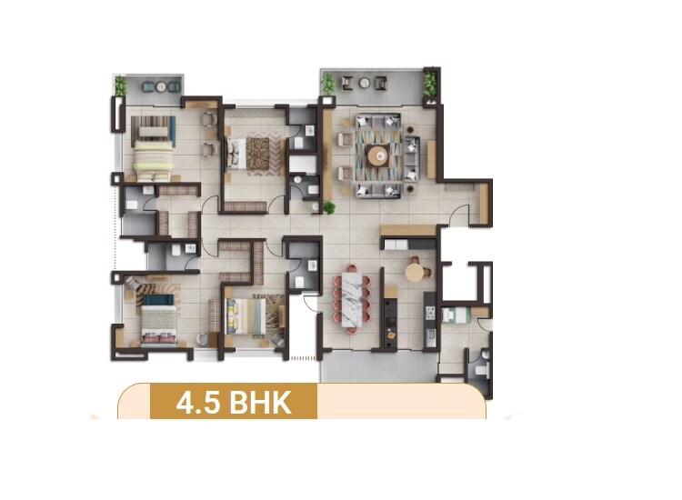Floor plan of 4 BHK 2727 Sq. Ft. Apartment in Magarpatta Nova Elegance, Pune