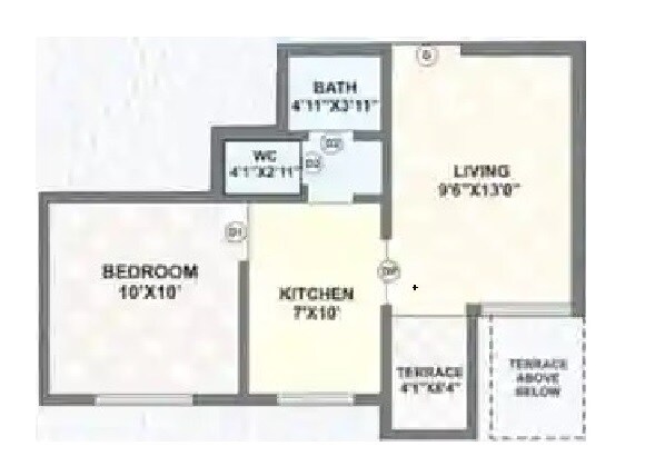 Floor plan of 1 BHK 344 Sq. Ft. Apartment in Magic City, Pune