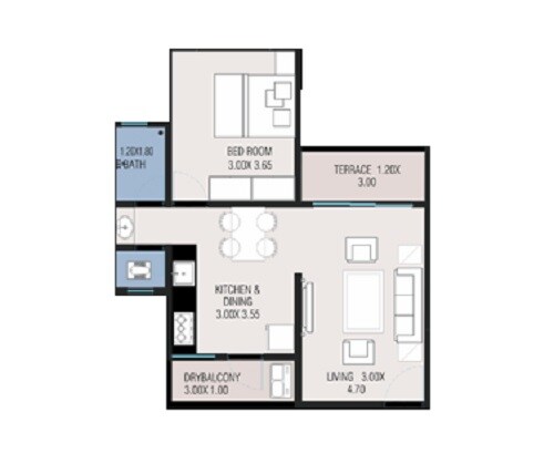 Floor plan of 1 BHK 442 Sq. Ft. Apartment in Magic Green City, Pune