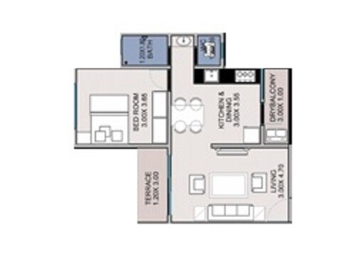 Floor plan of 1 BHK 446 Sq. Ft. Apartment in Magic Green City, Pune