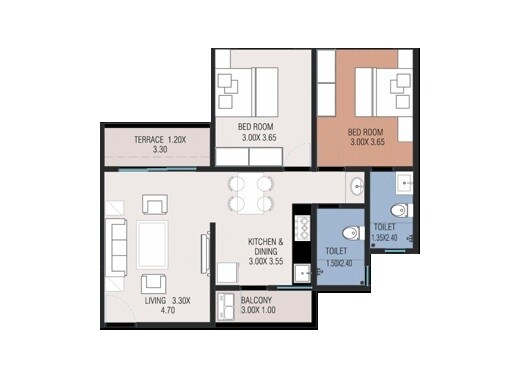 Floor plan of 2 BHK 598 Sq. Ft. Apartment in Magic Green City, Pune
