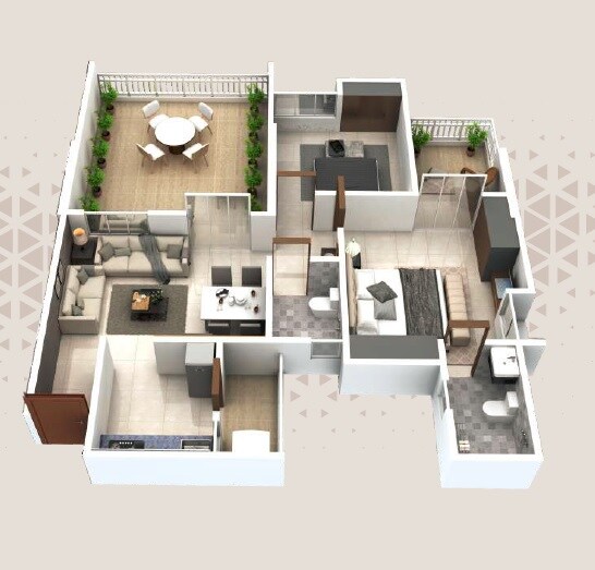 Floor plan of 2 BHK 575 Sq. Ft. Apartment in Magnum Iris, Pune