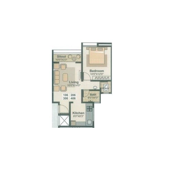 Floor plan of 1 BHK 467 Sq. Ft. Apartment in Mahalaxmi Dew Drop, Pune