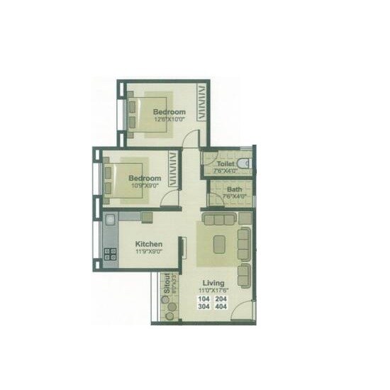 Floor plan of 2 BHK 684 Sq. Ft. Apartment in Mahalaxmi Dew Drop, Pune