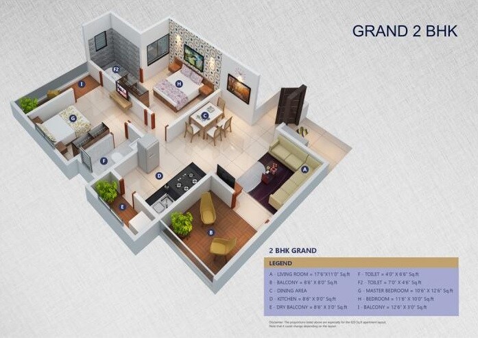 Floor plan of 2 BHK Apartment - 828 sq. ft. in Mahalaxmi Elegance, Pune