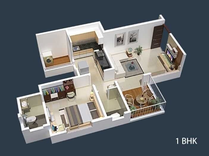 Floor plan of 1 BHK 354 Sq. Ft. Apartment in Mahalaxmi Raga Homes, Pune