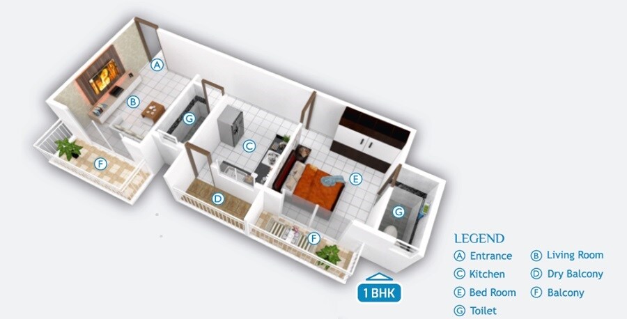 Floor plan of 1 BHK 642 Sq. Ft. Apartment in Mahalaxmi Sky Homes, Pune