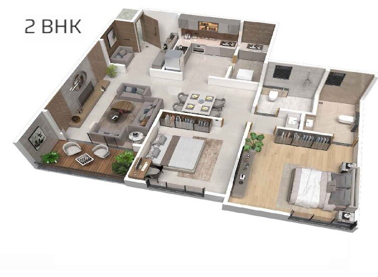 Floor plan of 2 BHK 829 Sq. Ft. Apartment in Mahavir Silver Astra, Pune